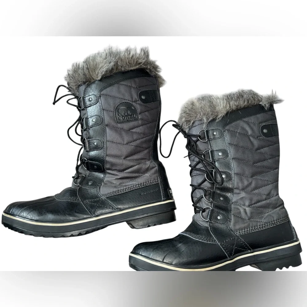 Sorel Tofino II Faux Fur Lined Waterproof Winter Boots Women 10 Black/gray